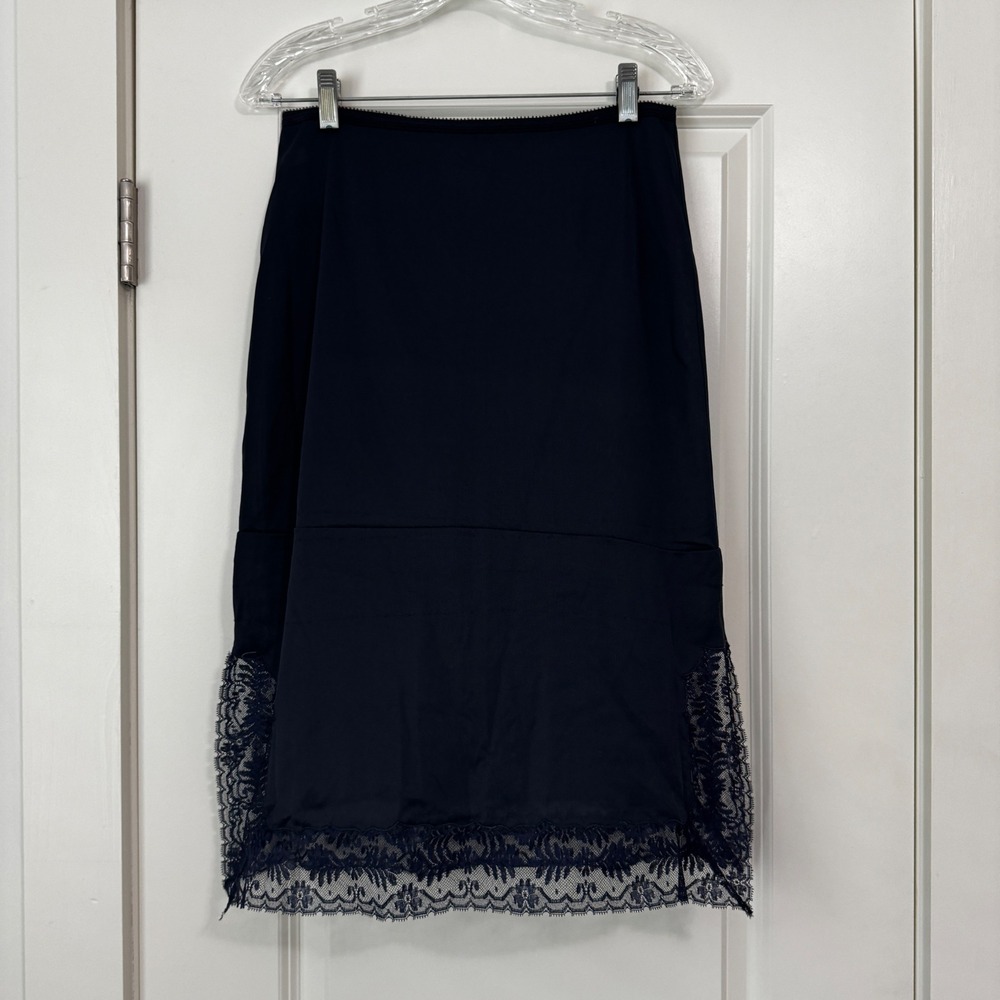 Vintage Seamprufe Small Tall Navy Blue Half Slip w/ Lace Trim Skirt
